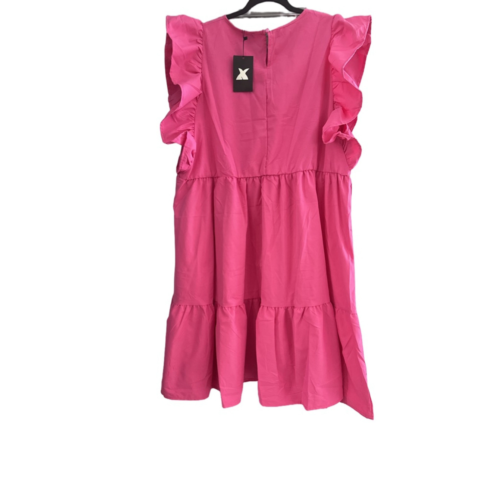 Women’s Pink Ruffle Sleeve Tiered Dress - Picture 2 of 5